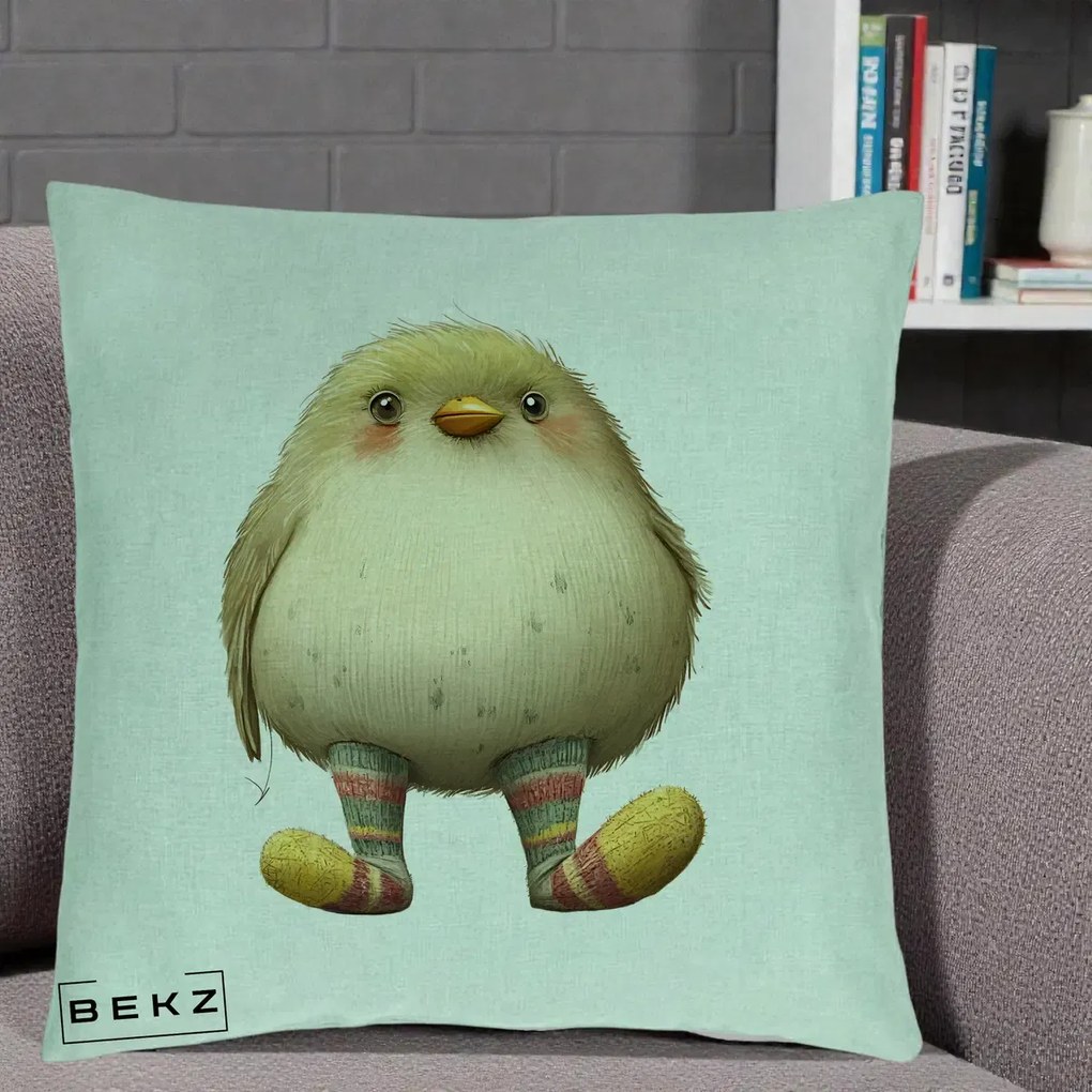 Perna Decorativa Pui Pufos cu Sosete Dungate, 40x40 cm, Verde Menta, Husa Detasabila, Perna Inclusa, BEKZ®