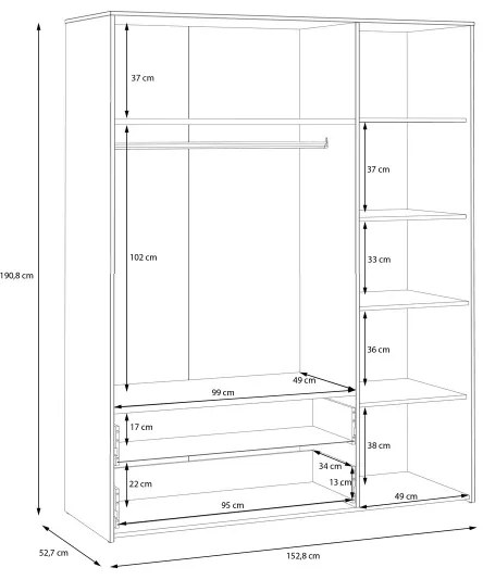 Dulap URO 152x190 cm stejar artisan/alb