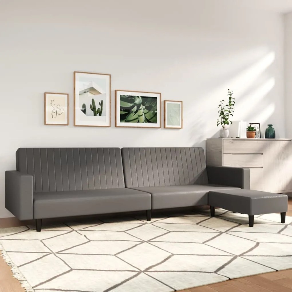 3081885 vidaXL Canapea extensibilă 2 locuri şi taburet, gri, piele ecologică