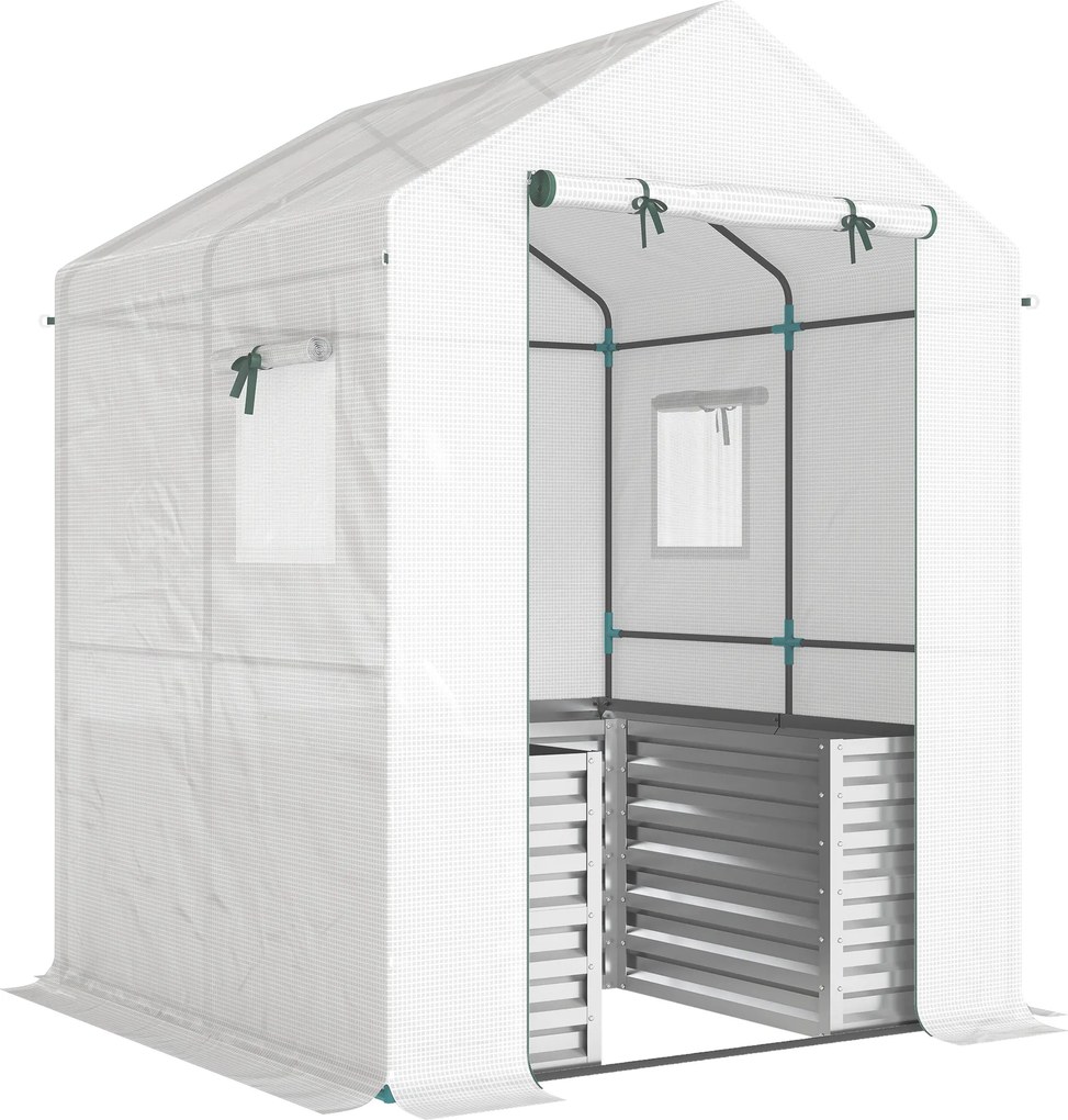 Outsunny Seră pentru roșii seră din folie cu jardinieră înaltă ușă rulantă fereastră acoperiș înclinat 141 x 141 x 190 cm Alb | Aosom Romania