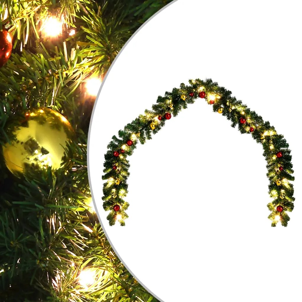 Ghirlanda de Craciun decorata cu globuri si lumini LED, 10 m