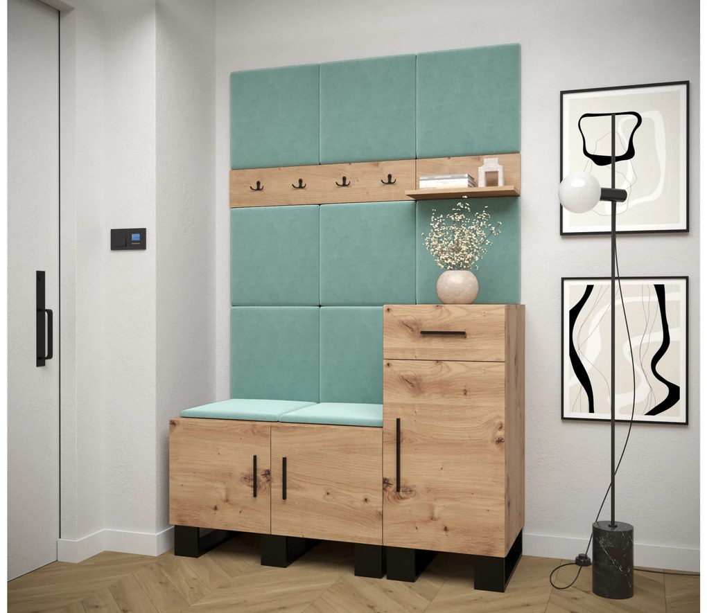 Set mobilier pentru hol Amanda 5 (Stejar artisan + verde). 1085895