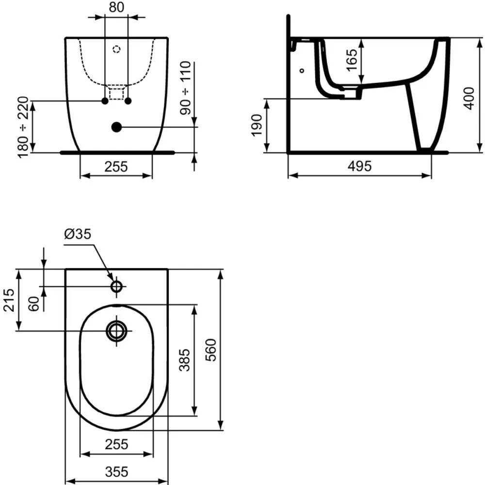 Bideu stativ Ideal Standard Blend Curve back to wall alb lucios