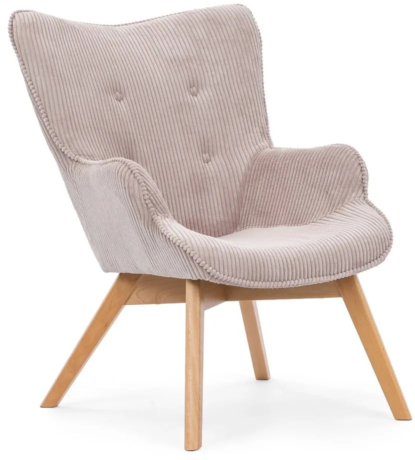 Fotoliu roz deschis cu tapițerie din catifea reiată Niko – Ropez