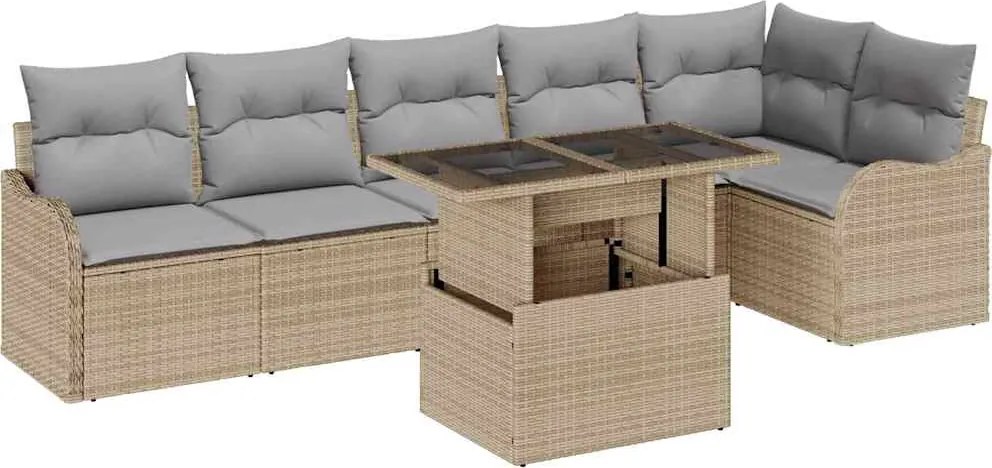 vidaXL Set de canapele pentru grădină cu pernă 7 pcs Bej Poli Rattan
