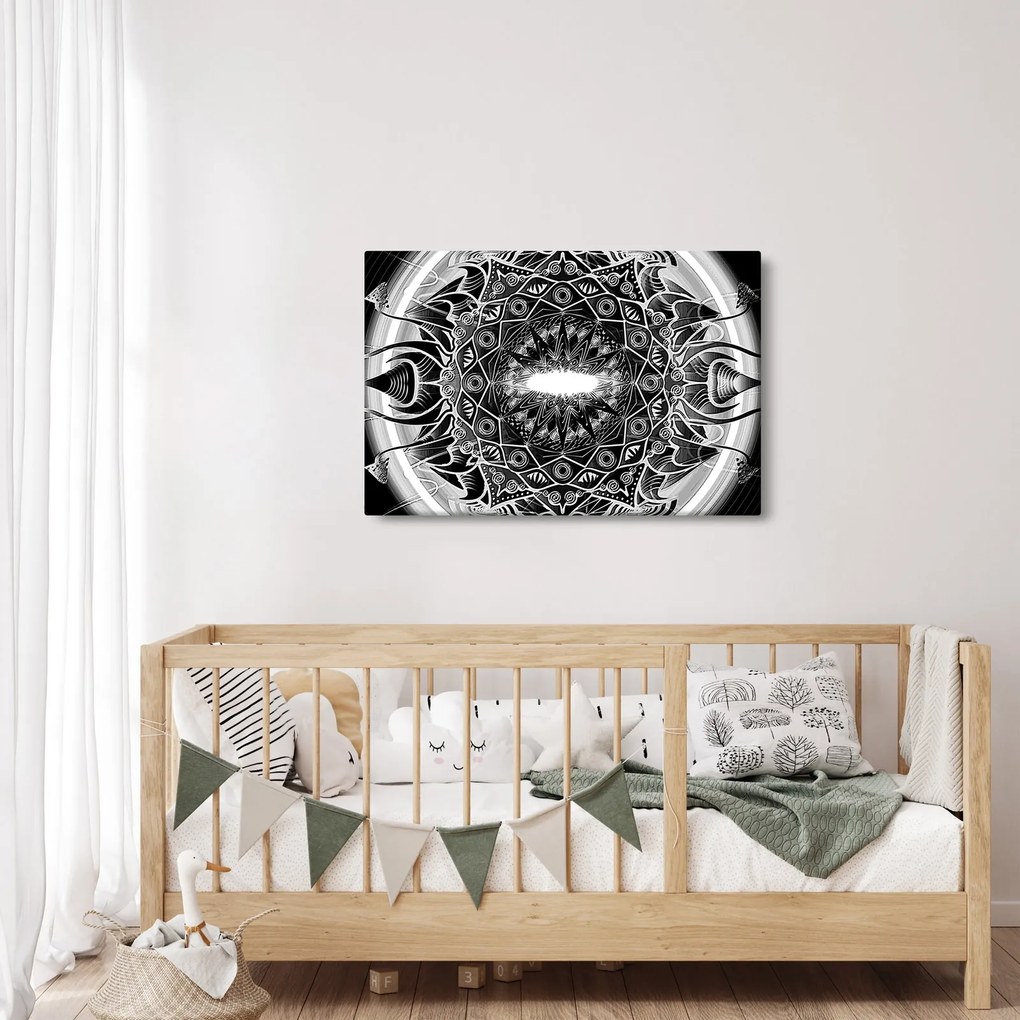 Tablou cu ornamente alb negre (90x60 cm)