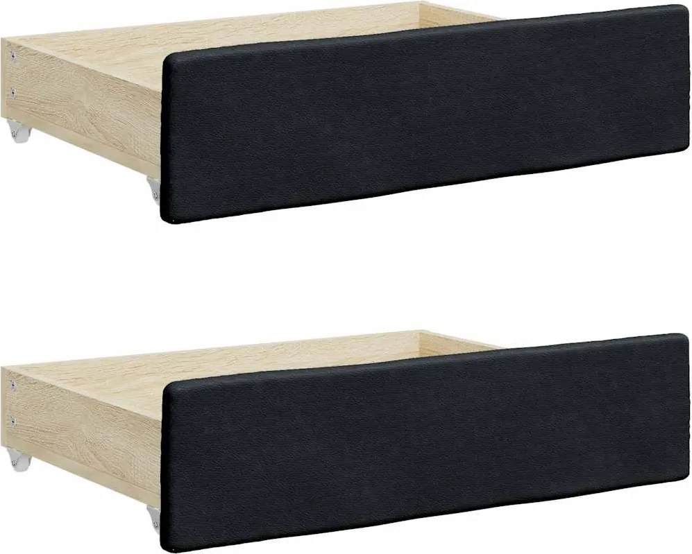 vidaXL Sertare de pat 2 buc, negru, lemn prelucrat și piele ecologică