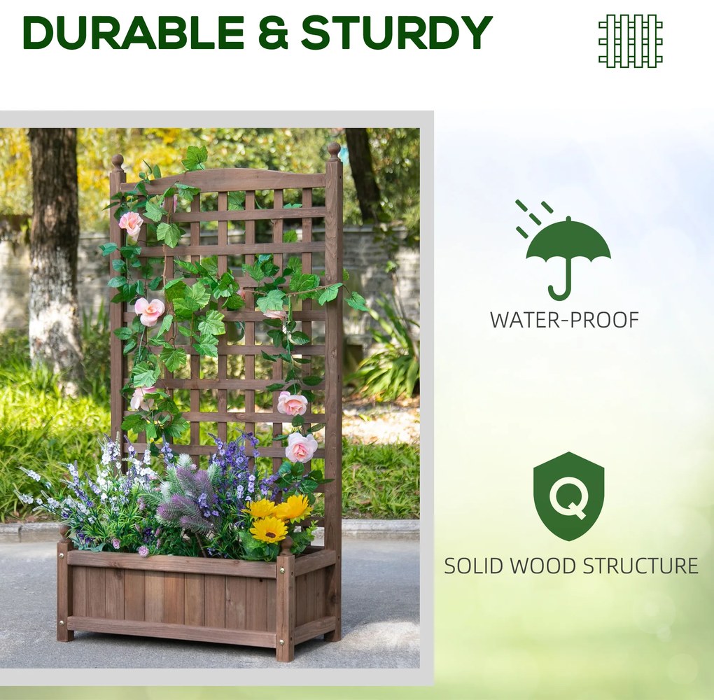 Outsunny Jardinieră Exterior din Lemn cu Suport pentru Plante și Grilaj pentru Plante Cățărătoare 64x28x120cm Maro | Aosom Romania