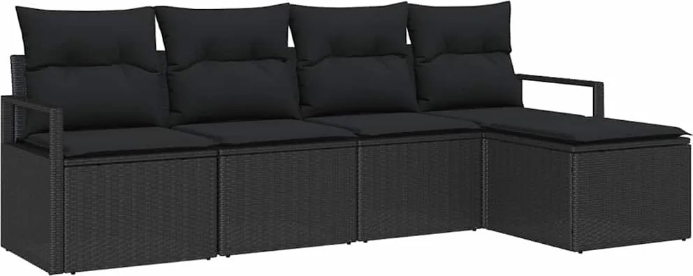 vidaXL Set de canapea cu pernă cu depozitare 5 pcs Negru poliratan