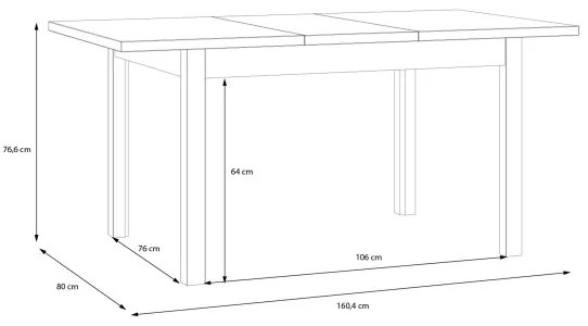 Masa extensibila Jeremix, Stejar Mauvella Si Negru Mat, 120.4/160.4 x 80 x 76.6 Cm