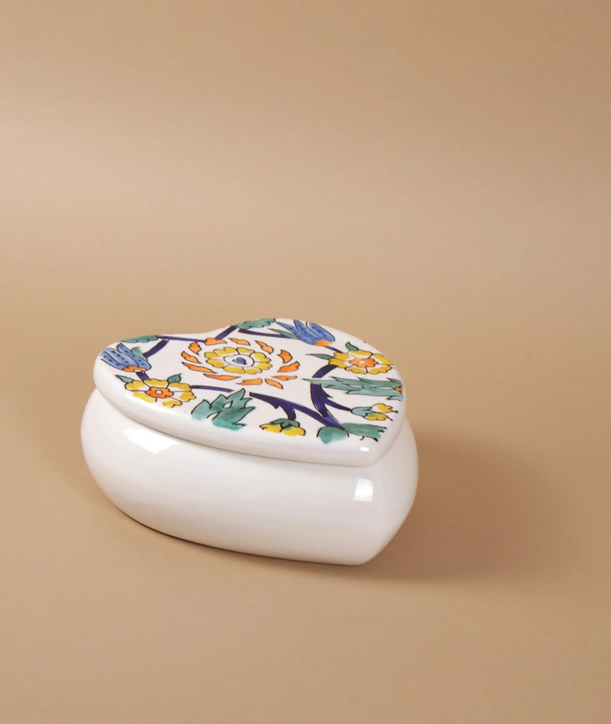 Cutie de depozitare inimioara din ceramică decorativă Flori Multicolor