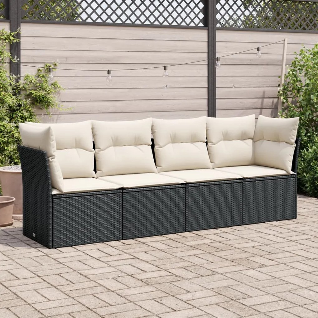 3217226 vidaXL Set mobilier de grădină cu perne, 4 piese, negru, poliratan