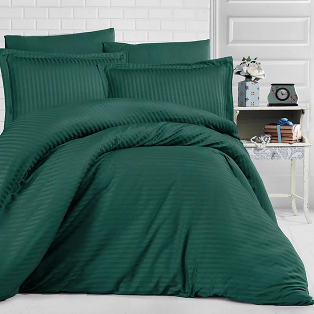 Lenjerie de pat Damasc, cearceaf cu elastic 160x200cm Verde Inchis