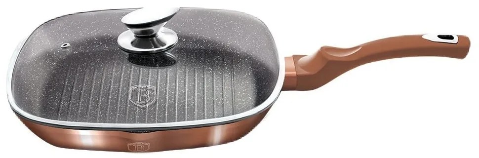 RESIGILAT - Tigaie grill marmorata cu capac, 28 cm Rose Gold Berlinger Haus BH 1610N