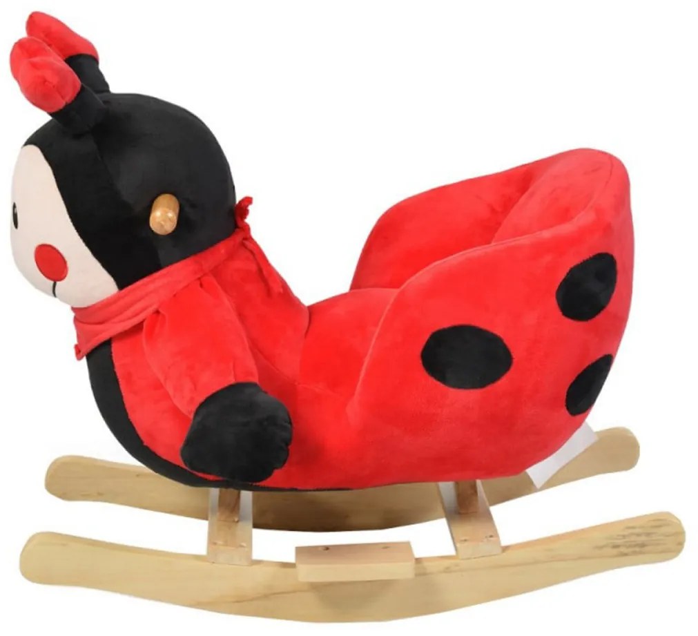 Balansoar din plus cu melodii NOVOKIDS™ Lady Bug XXL, 1-7 ani, Dimensiuni 56x30x46 cm, Max 30 kg, Model Gargarita, Rosu cu Negru