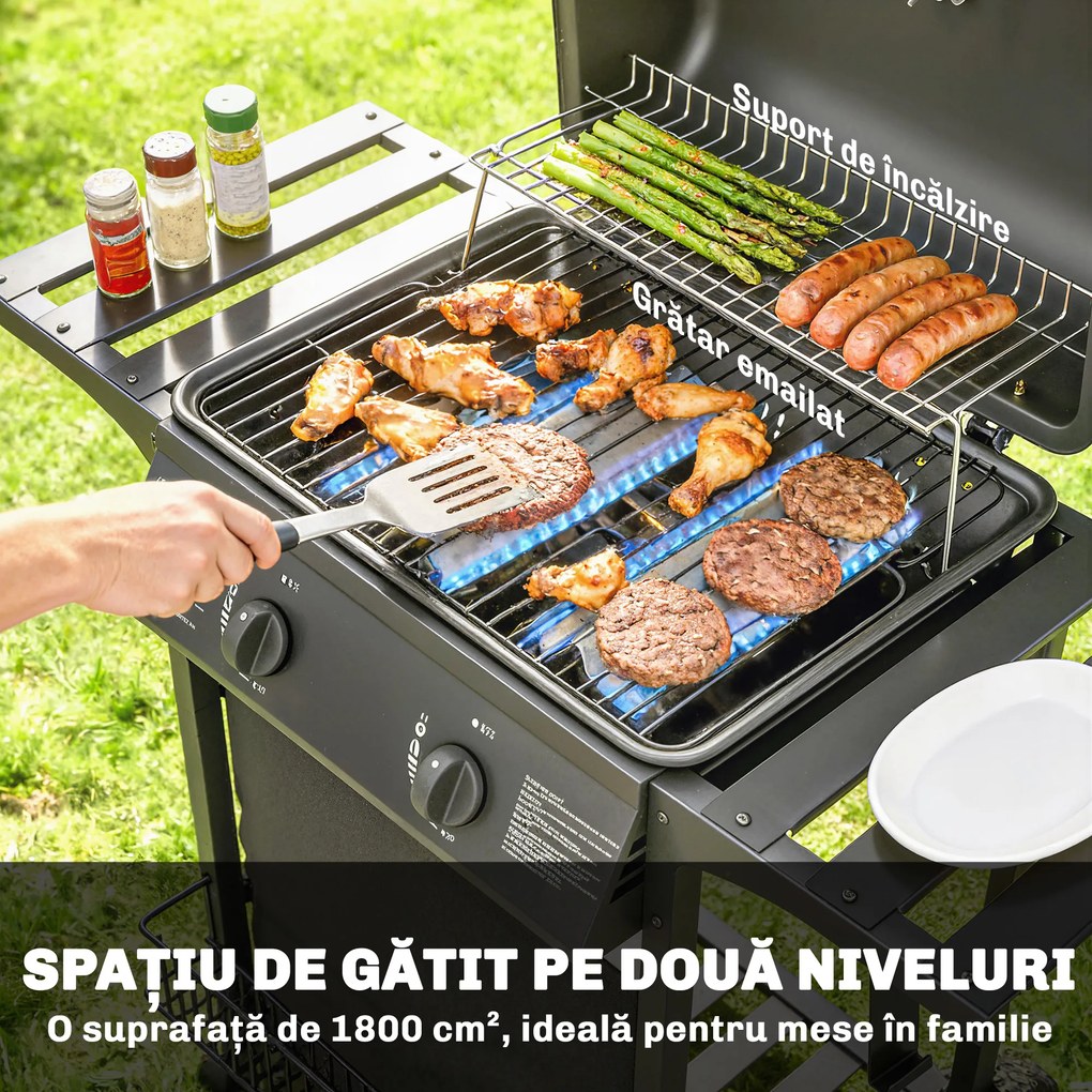 Outsunny Grătar cu plită din fontă | Aosom Romania