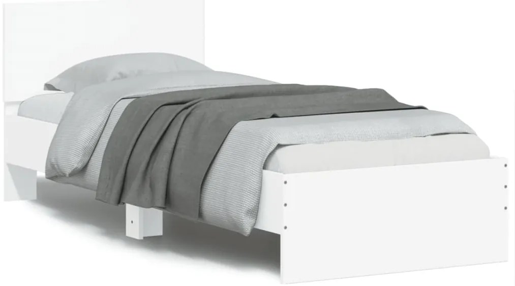 vidaXL Cadru de pat cu tăblie și lumini LED, alb, 75x190 cm