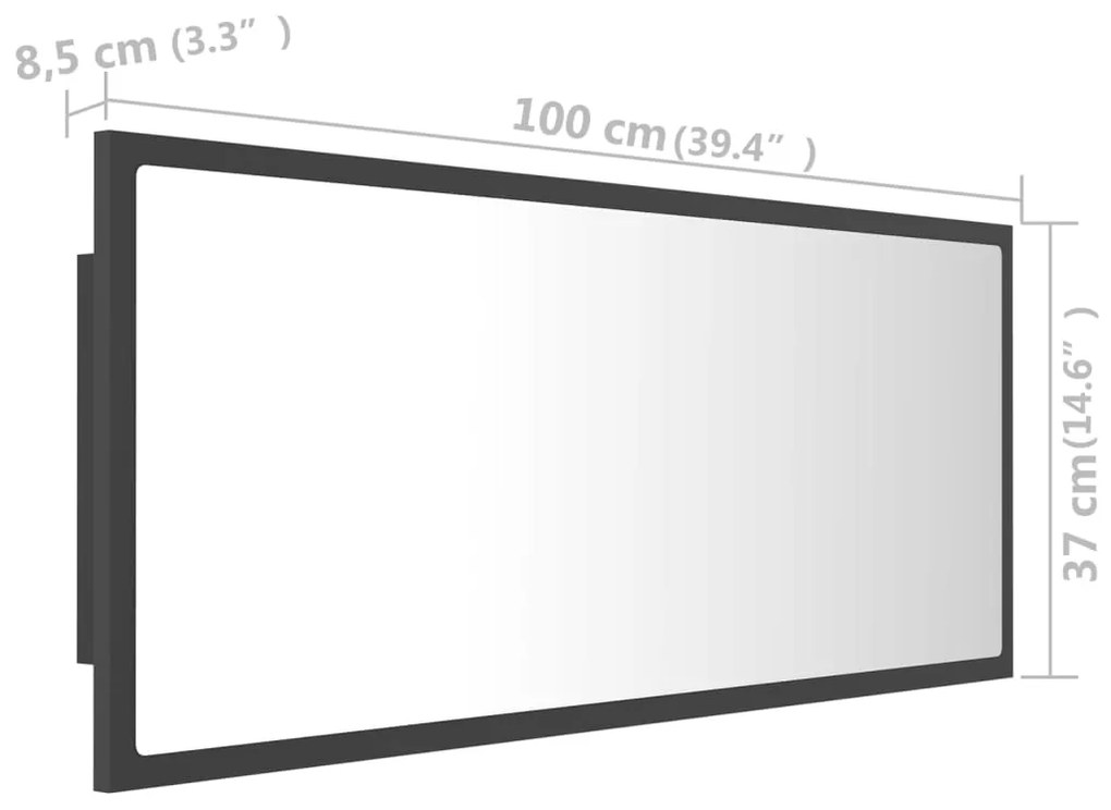 Oglinda de baie cu LED, gri, 100x8,5x37 cm, lemn prelucrat Gri