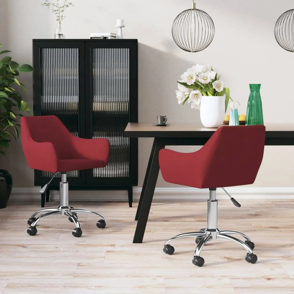 330946 vidaXL Scaune de bucătărie pivotante, 2 buc., roșu vin, textil