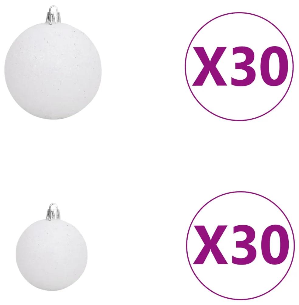 Set brad Craciun artificial cu LED-uri globuri, alb, 500 cm 1, Alb si gri, 500 cm