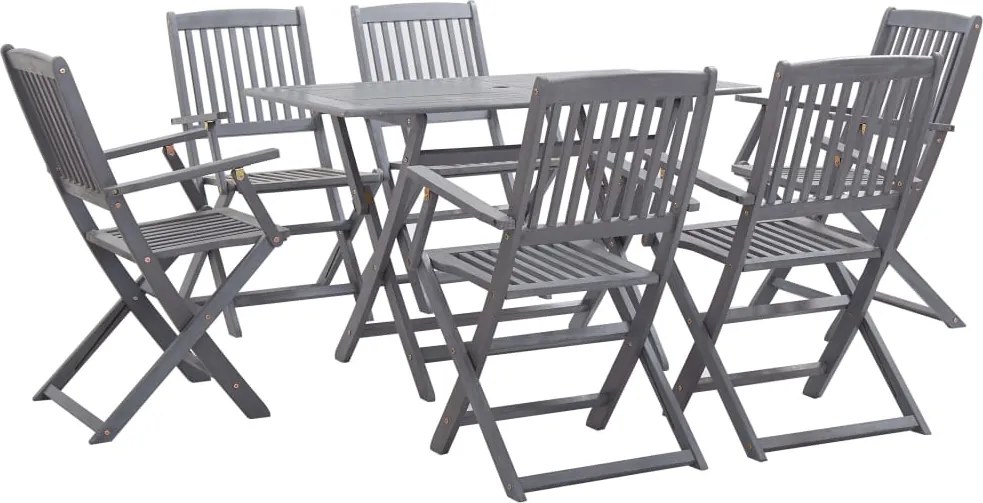 vidaXL Set mobilier de grădină, 7 piese, gri, lemn masiv de acacia