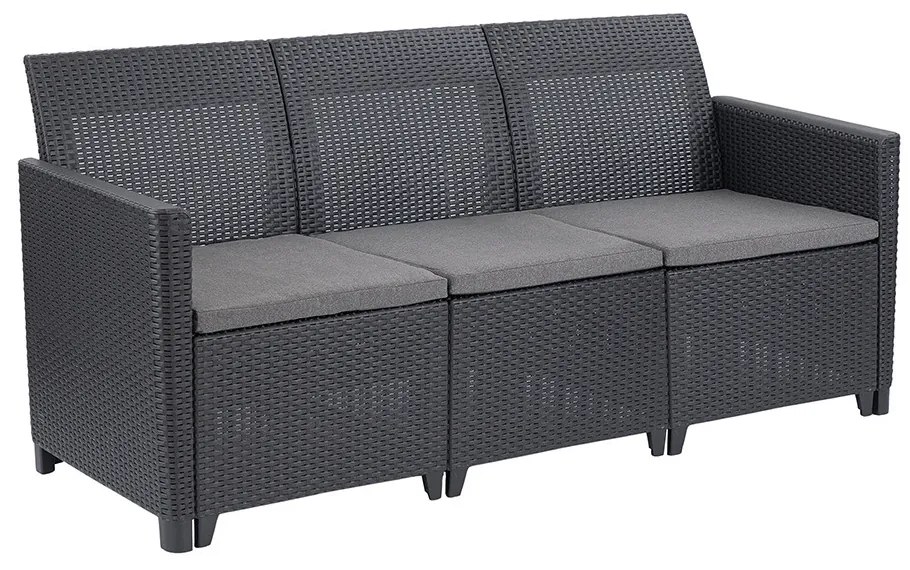 Canapea de grădină Claire cu 3 locuri din ratan sintetic, grafit