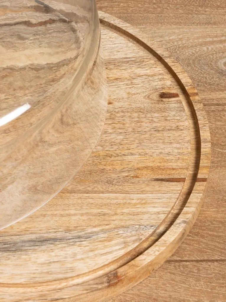 Tava rotunda din lemn de mango, cu capac din sticla, D30cm, Artisan