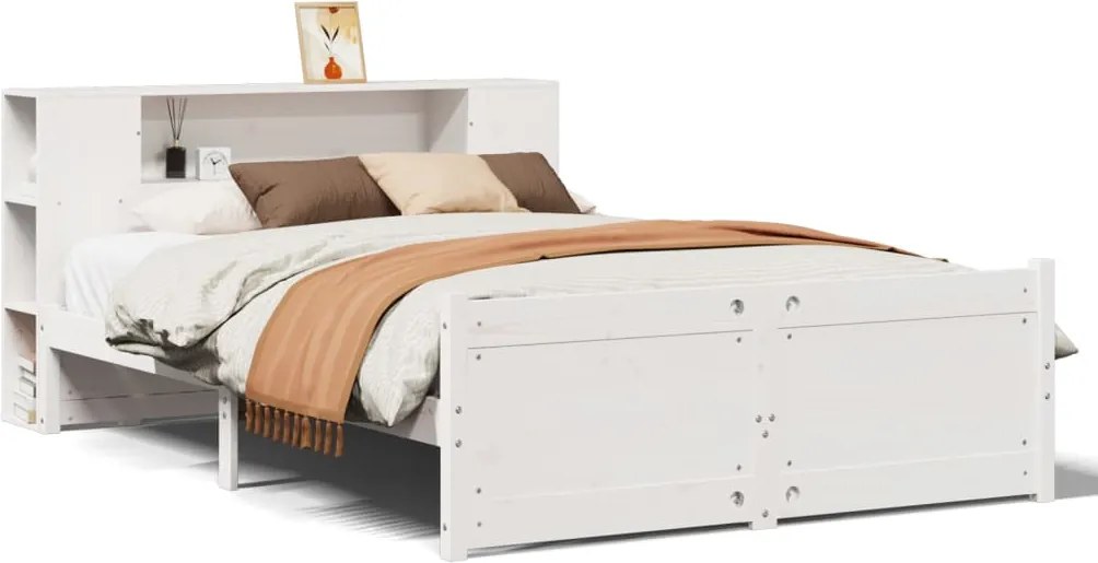 vidaXL Cadru de pat fără saltea, alb, 120x200 cm, lemn masiv pin