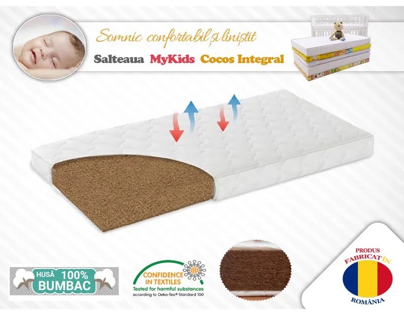 MyKids - Saltea fibra de cocos integral , husa bumbac matlasat, 120x60x10 cm