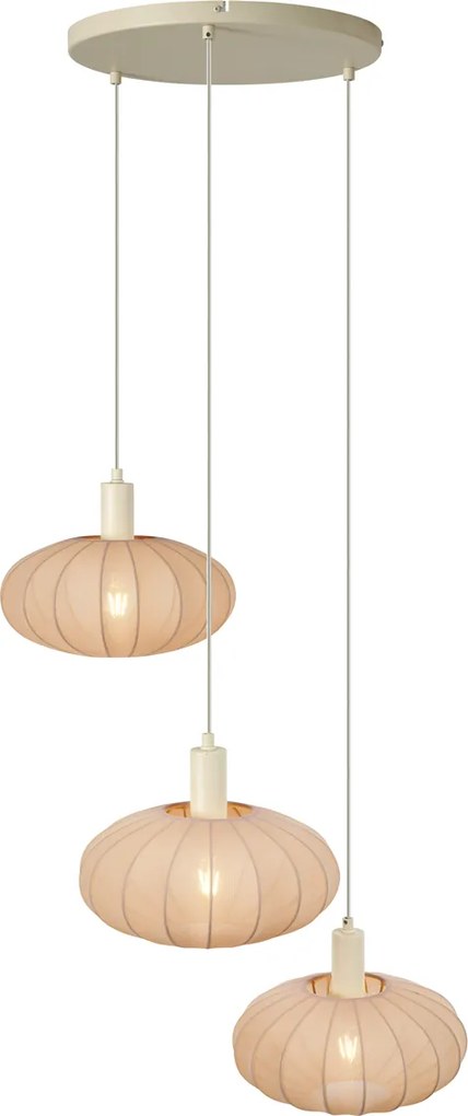 Lampă suspendată Japandi bej cu abajur din material textil cu 3 lumini - Bida