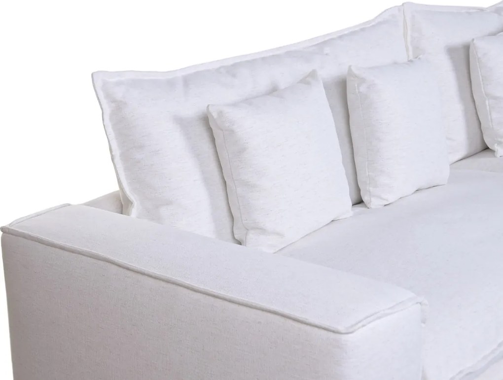 Canapea cu 4 locuri din in, alb, perne din pene și huse detașabile, 100 x 296 x 99 cm, „Lyon”