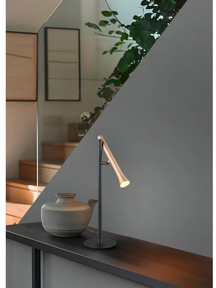 Veioză neagră/aurie LED cu abajur din metal (înălțime 53 cm) Fiato – Trio