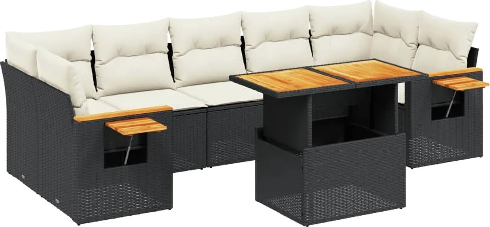 vidaXL Set mobilier de grădină cu perne, 8 piese, negru, poliratan