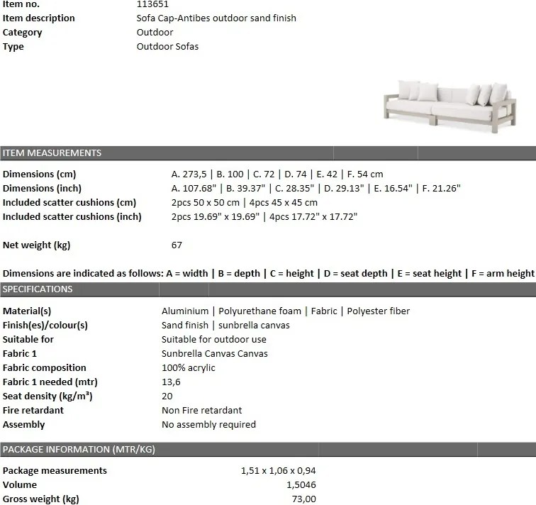 Canapea pentru interior si exterior Cap-Antibes, sand 113651 HZ