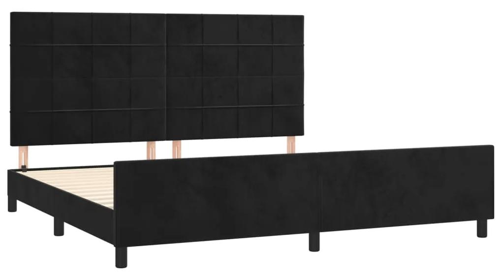Cadru de pat cu tablie, negru, 200x200 cm, catifea Negru, 200 x 200 cm, Cu blocuri patrate