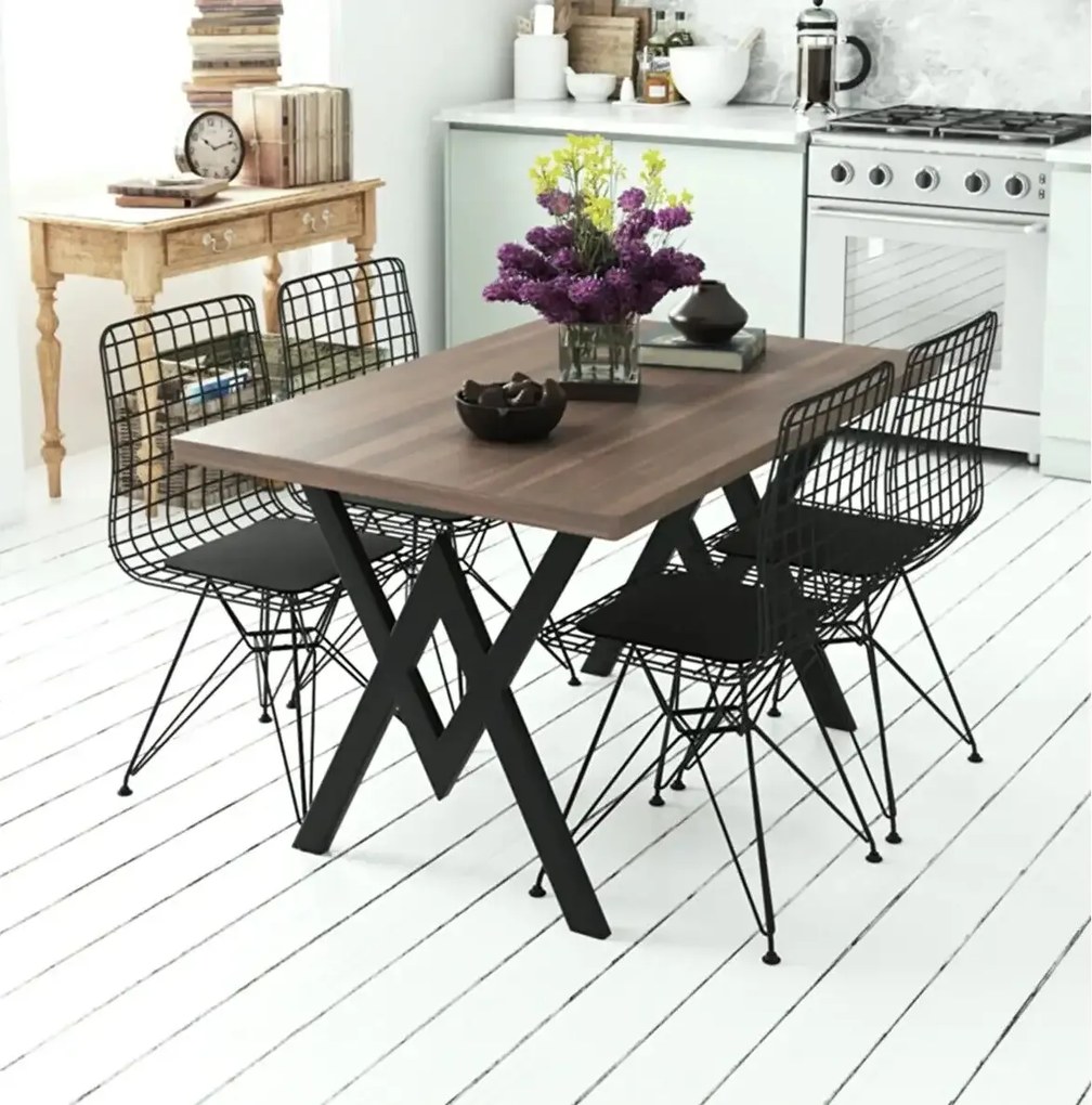 Set Masa Bucatarie cu 4 Scaune , negru,120x80x75 cm, 30050SET