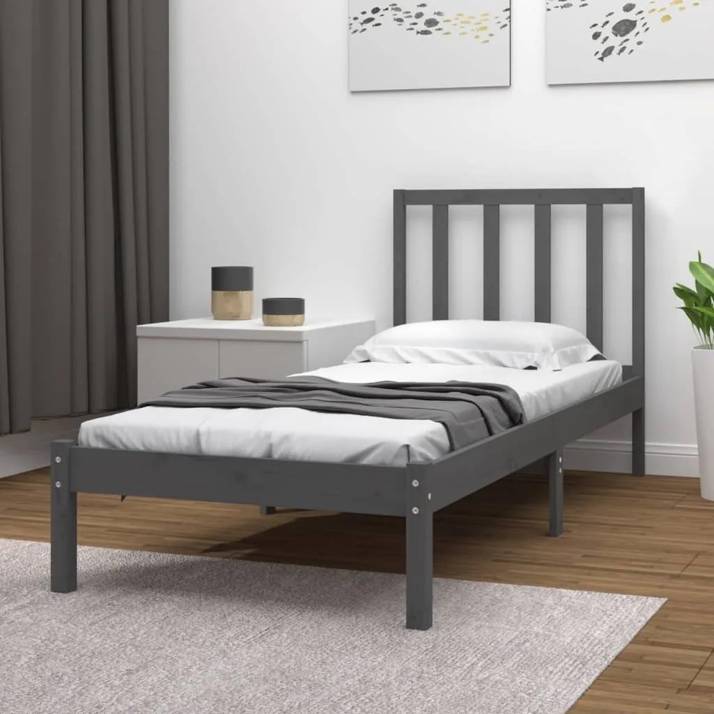3105103 vidaXL Cadru de pat single, gri, 90x190 cm, lemn masiv de pin