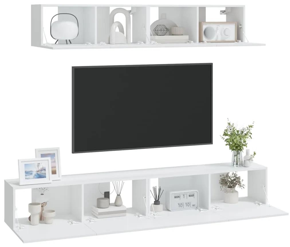 Set dulap TV, 4 piese, alb, lemn prelucrat 4, Alb, 80 x 30 x 30 cm