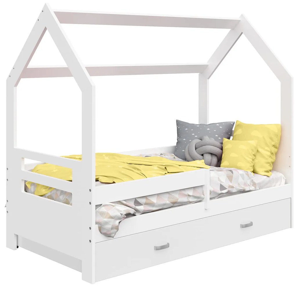 Pat copii tip căsuță 160x80 alb D3B cu cadru