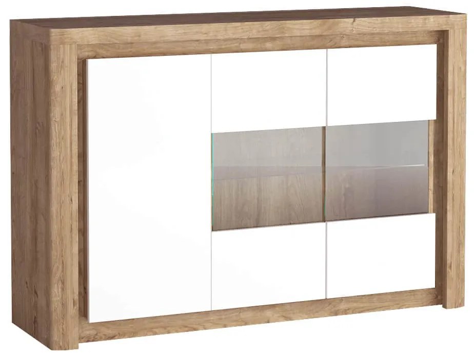 Vitrină Livia 03 (cu iluminat LED) (Stejar ribbeck + Alb lucios). 1057859