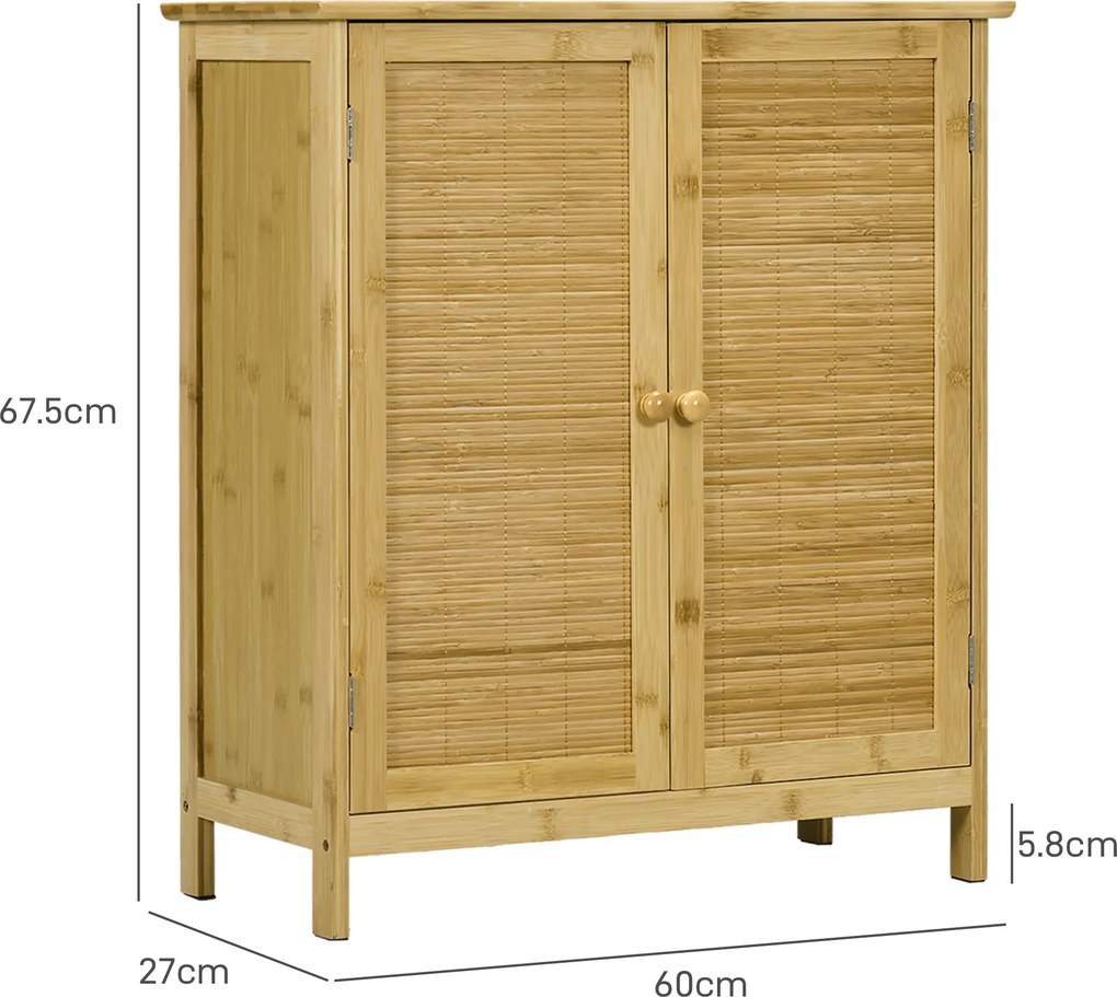 HOMCOM Comodă în Stil Boho din Rattan și Bambus, Dulap cu 2 Uși și Raft Interior, 60x27x67.5 cm, Lemn Natural | Aosom Romania
