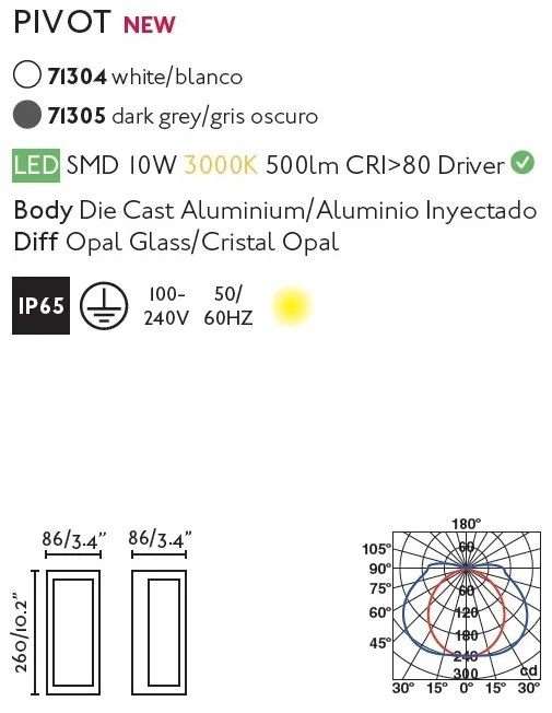 Aplica LED de exterior design modern IP65 PIVOT gri