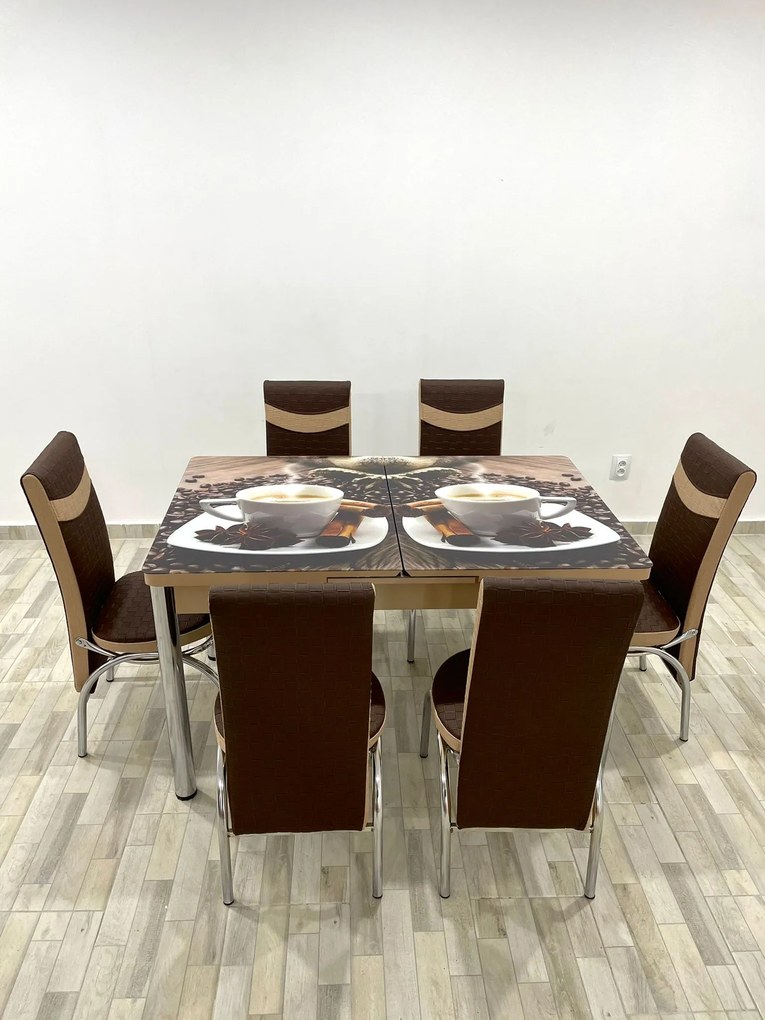 Set masa extensibila 130 / 170 x 80 cm cu 6 scaune, model 1015