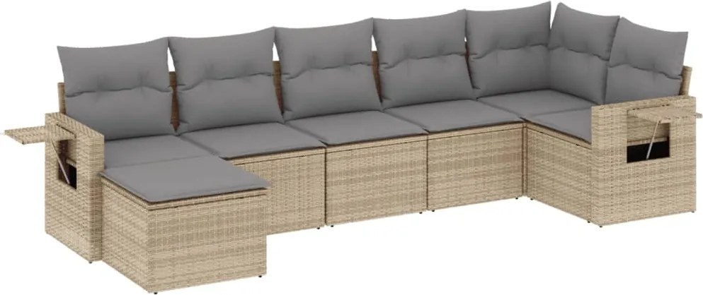 vidaXL Set canapele de grădină, 7 piese, cu perne, bej, poliratan
