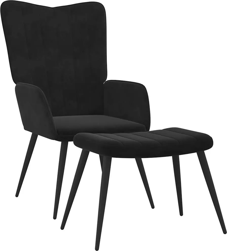 vidaXL Scaun de relaxare cu taburet, negru, catifea