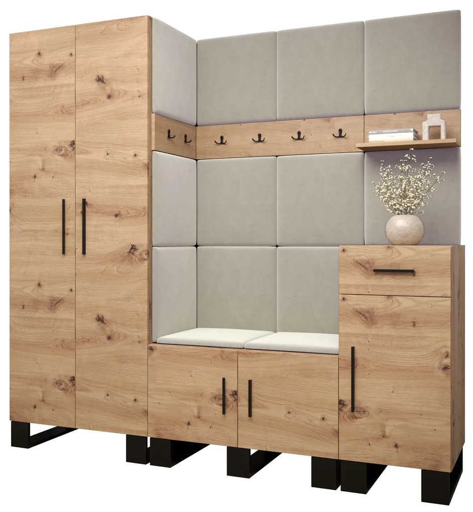 Set mobilier pentru hol Amanda 1 (Stejar artisan + bej). 1085857