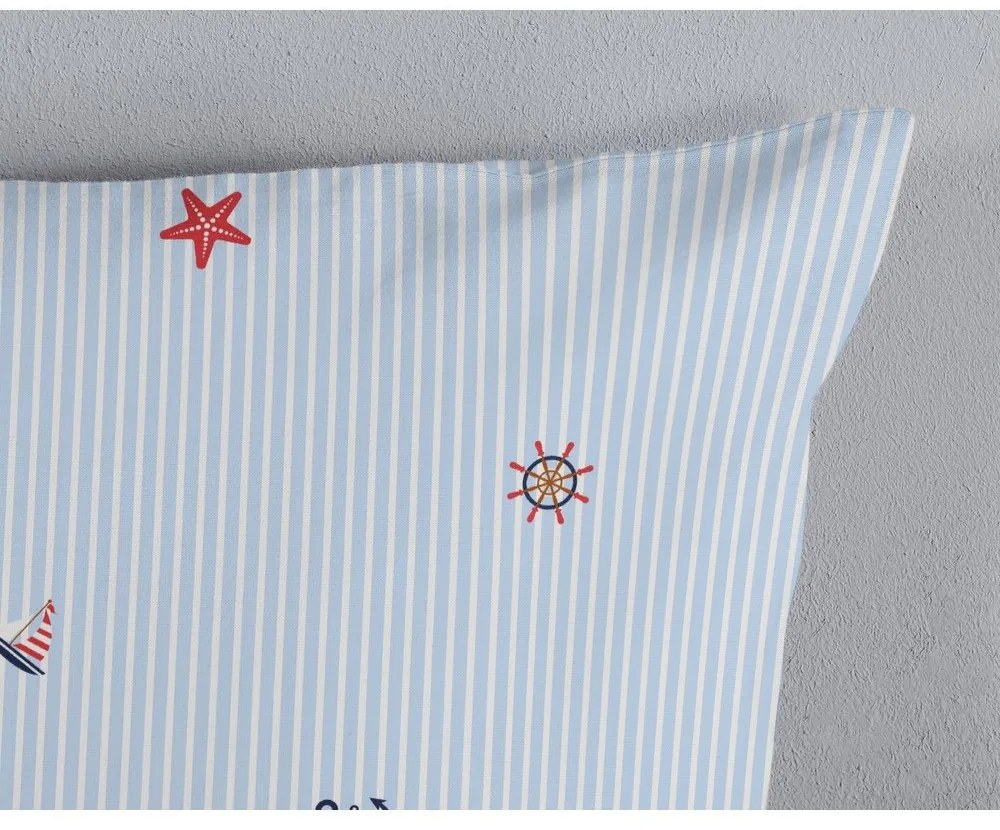 Lenjerie de pat albă-albastră din bumbac pentru pat de o persoană 140x200 cm Yachtclub – Good Morning