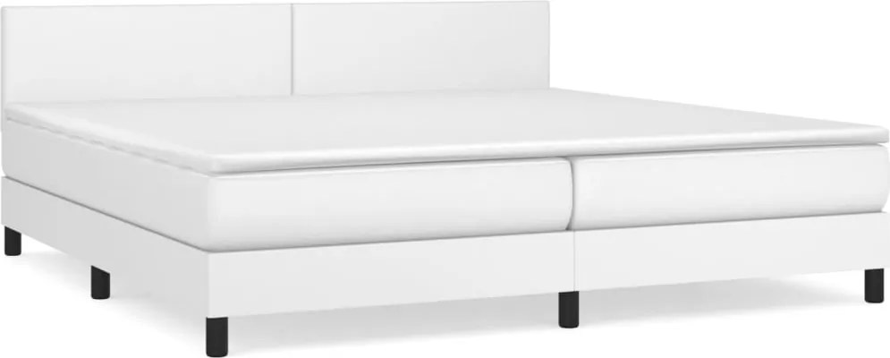 vidaXL Pat box spring cu saltea, alb, 200x200 cm, piele ecologică
