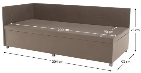 Pat tapițat AMSTERDAM 90x200 cm, cu tăblie reversibilă și spațiu de depozitare, bej
