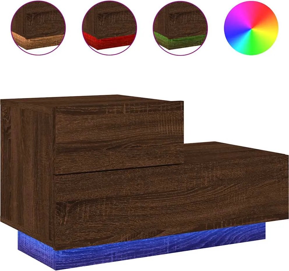 vidaXL Noptieră cu lumini LED, stejar maro, 70x36x40,5 cm